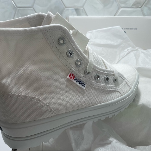 Superga White Alpina High Top Canvas Lace Up Sneakers Size 6 New In Box Athletic - Picture 2 of 14